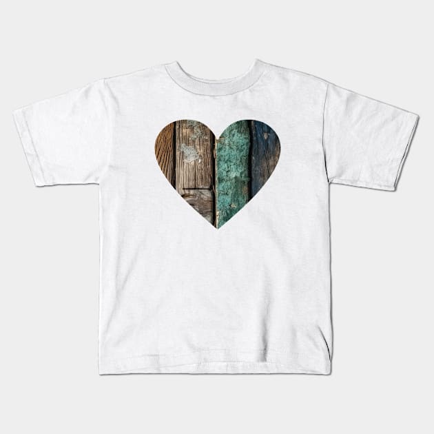 Distressed Wood Heart Kids T-Shirt by KayBee Gift Shop